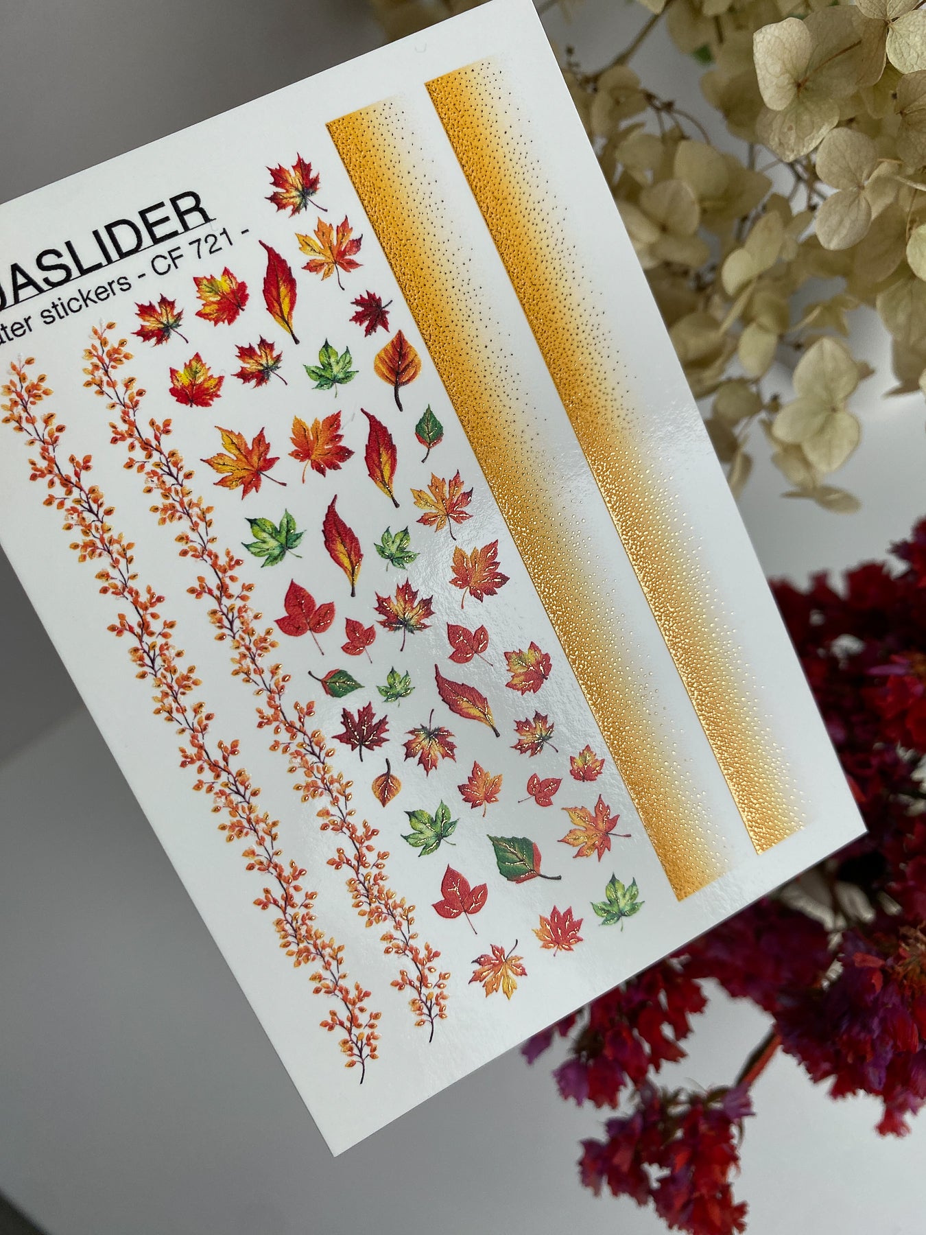 Nail Water Decal CF-721 | Water Slide Nail Decals | Autumn Maple Leaves and Gradient Strips