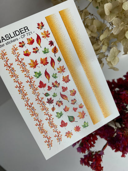 Nail Water Decal CF-721 | Water Slide Nail Decals | Autumn Maple Leaves and Gradient Strips