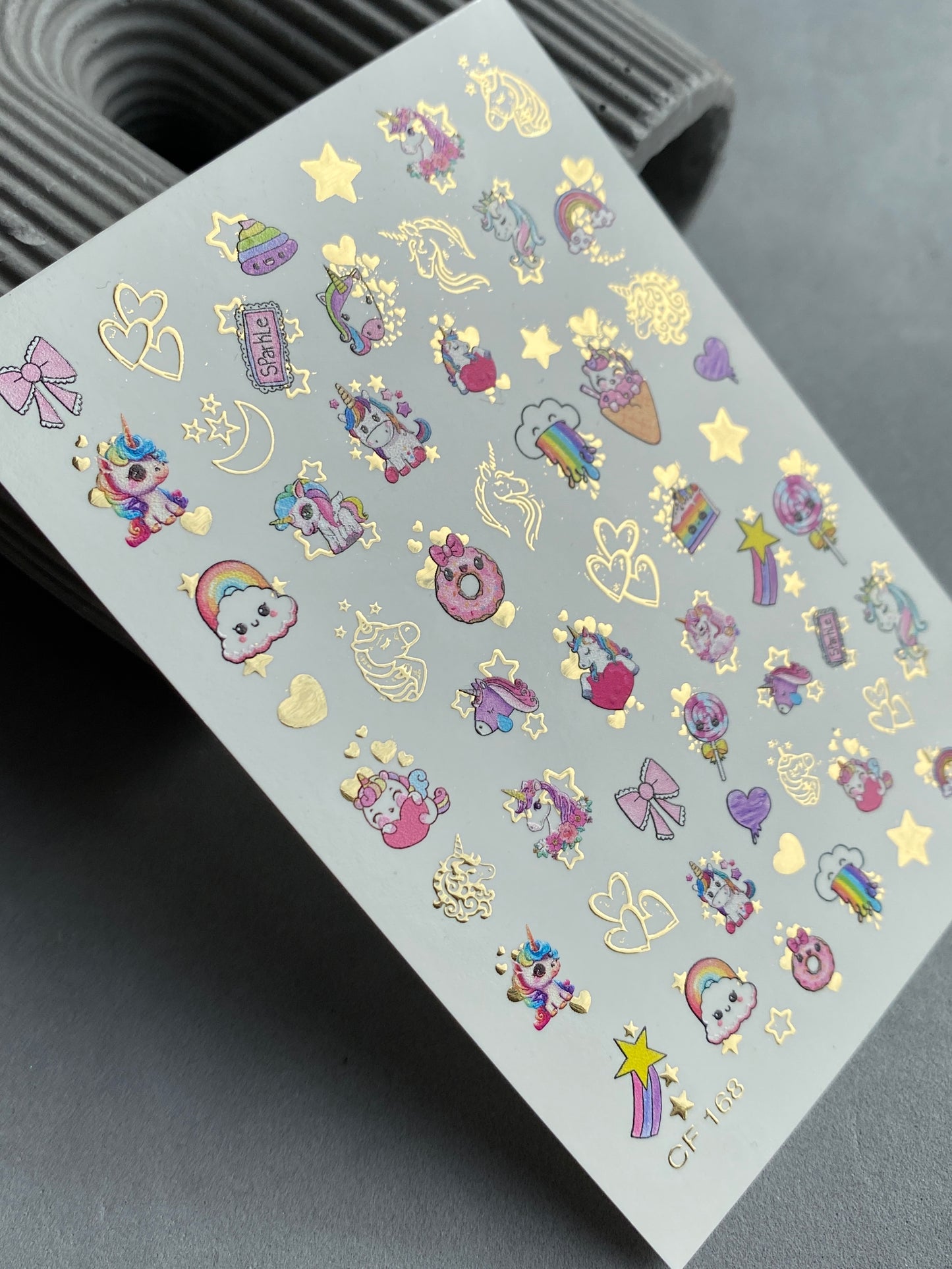 Nail Water Decal CF-168 | Cute Unicorn Nail Art Water Decals | Rainbows, Stars & Candy