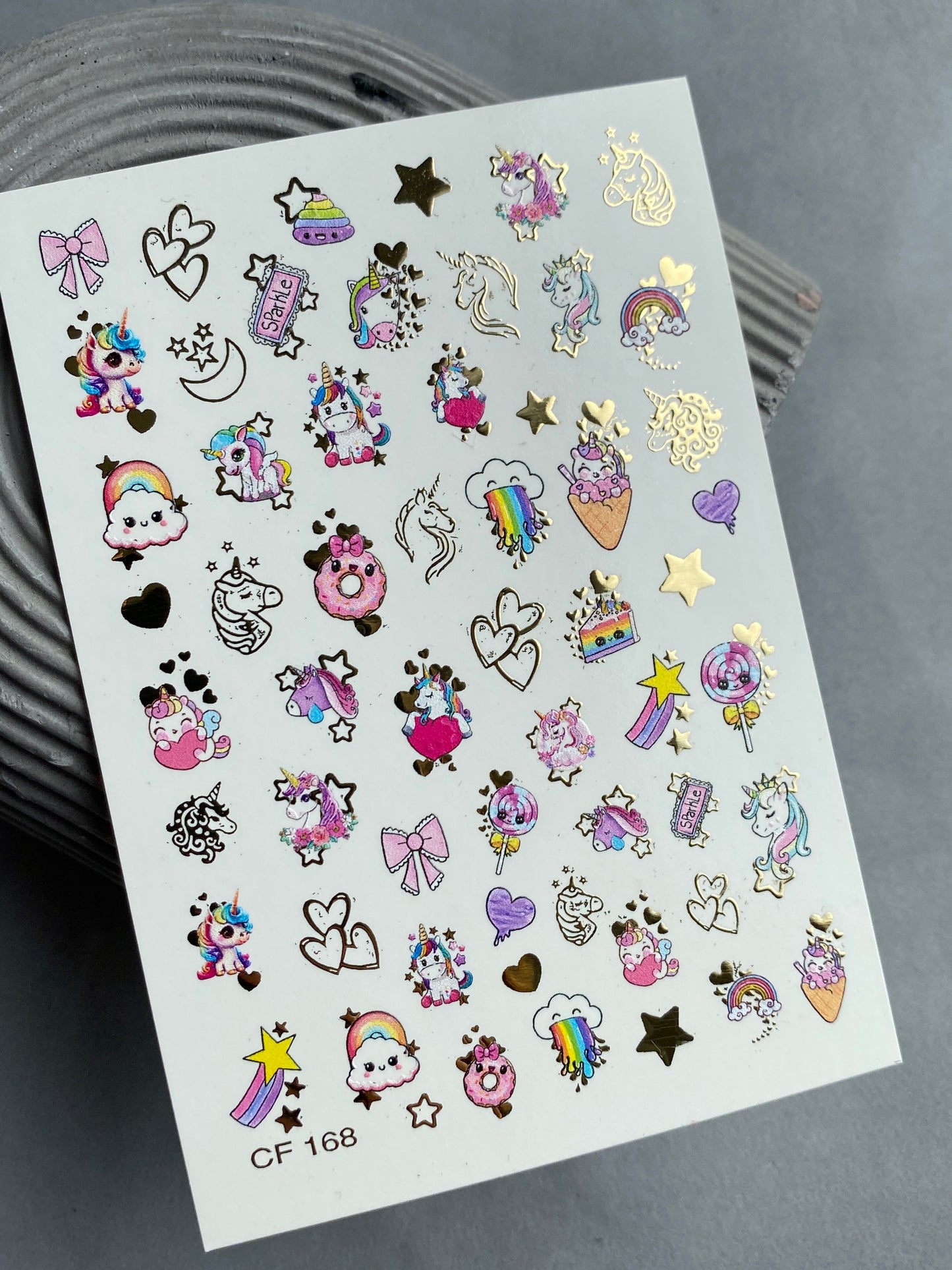 Nail Water Decal CF-168 | Cute Unicorn Nail Art Water Decals | Rainbows, Stars & Candy
