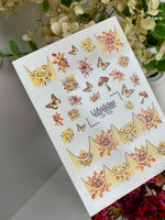 Nail Water Decal CF-723 | Water Slide Nail Decals | Autumn Flowers, Butterflies and Gradient French