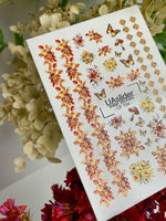 Nail Water Decal CF-724 | Water Slide Nail Decals | Autumn Leaves and Butterflies with Floral Accents