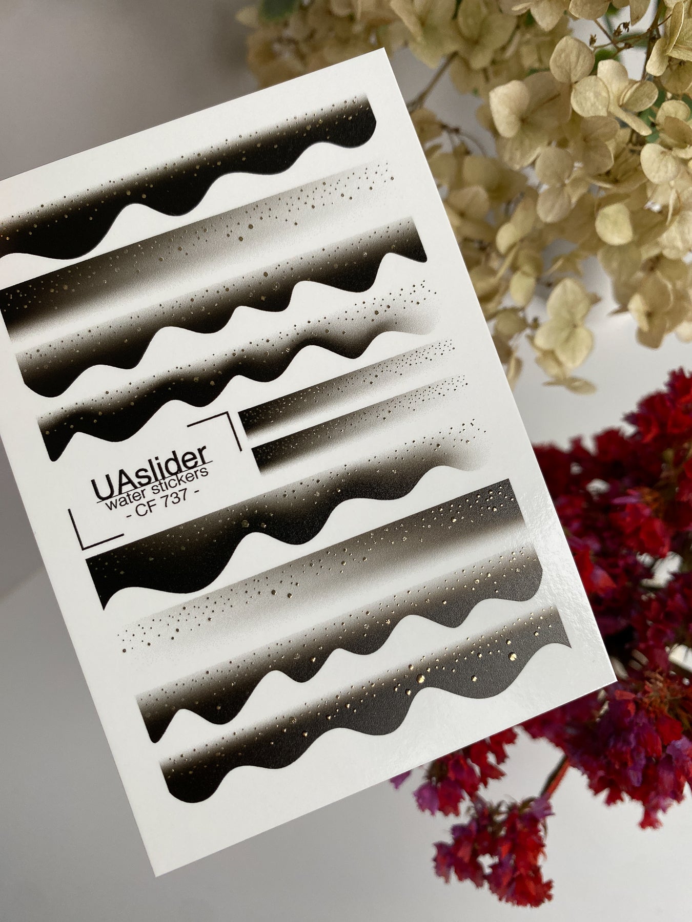 Nail Water Decal CF-737 | Water Slide Nail Decals | Black and Gold Gradient Waves