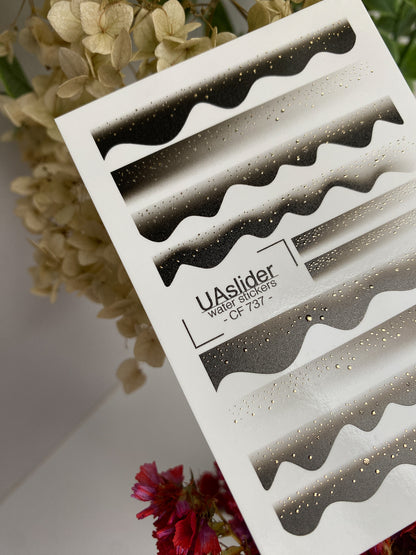 Nail Water Decal CF-737 | Water Slide Nail Decals | Black and Gold Gradient Waves