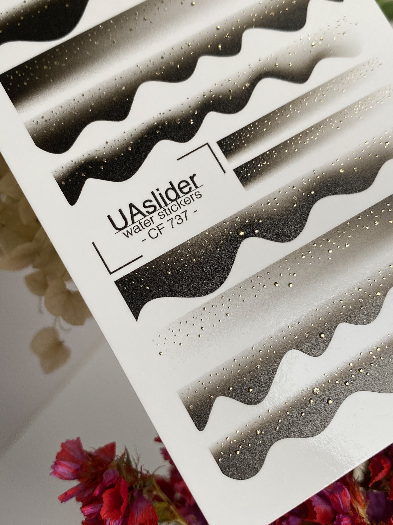 Nail Water Decal CF-737 | Water Slide Nail Decals | Black and Gold Gradient Waves