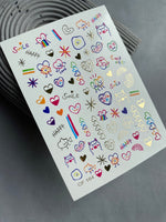 Nail Water Decal CF-164 | Cute Nail Art Water Decals | Colorful Doodles, Hearts, Rainbows & Fun Characters - UASLIDER