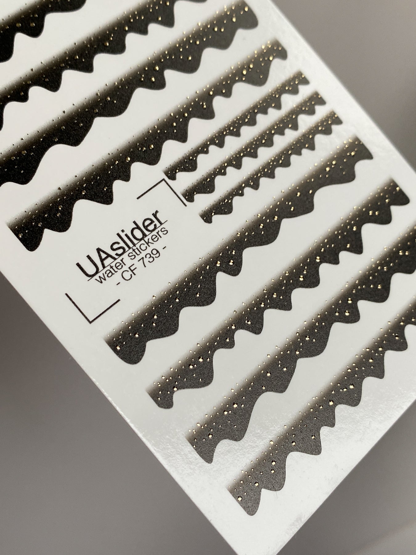 Nail Water Decal CF-739 | Water Slide Nail Decals | Black Gradient Wave Stripes with Gold