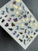Nail Water Decal CF-160 | Leopard & Cat Water Slide Nail Decals | Animal Print, Hearts & Gold Foil Accents - UASLIDER