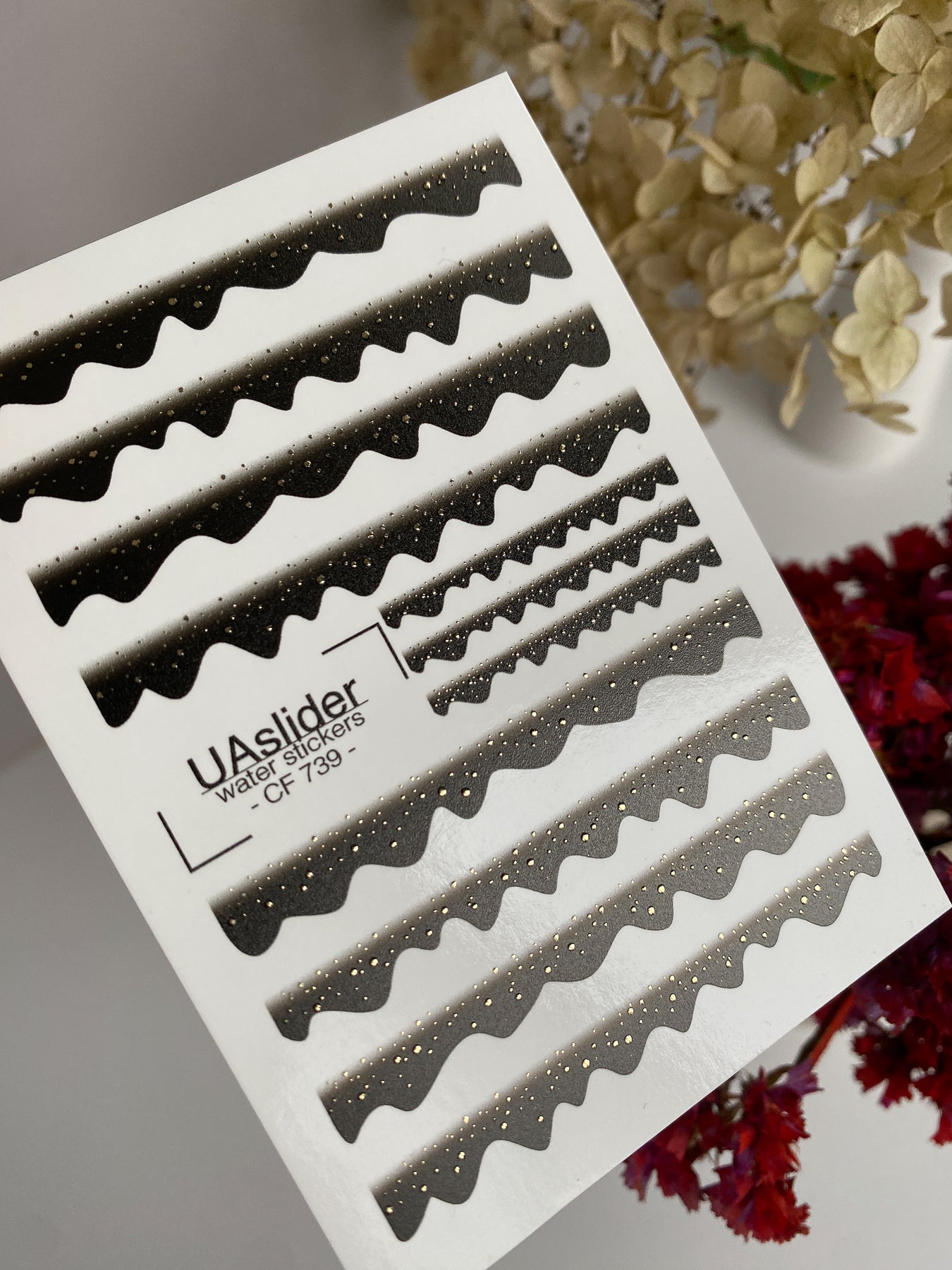 Nail Water Decal CF-739 | Water Slide Nail Decals | Black Gradient Wave Stripes with Gold