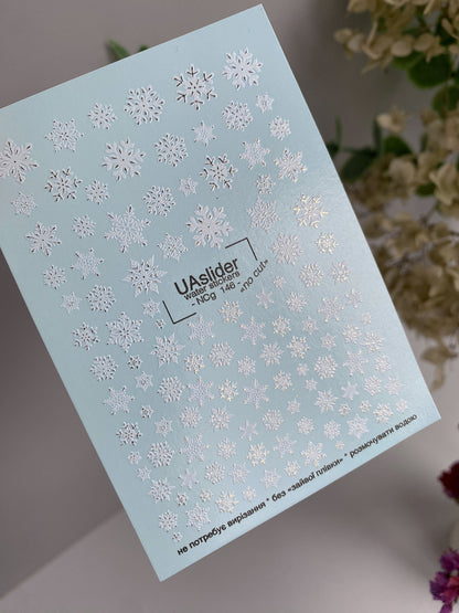 Nail Water Decal NCg-146 | Water Slide Nail Decals | White Snowflakes Winter Nail Art