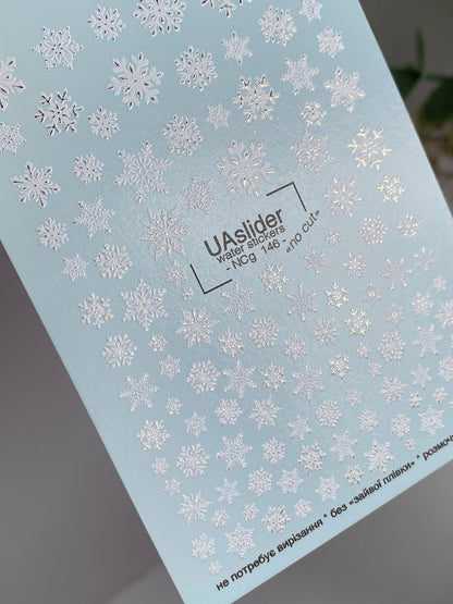 Nail Water Decal NCg-146 | Water Slide Nail Decals | White Snowflakes Winter Nail Art