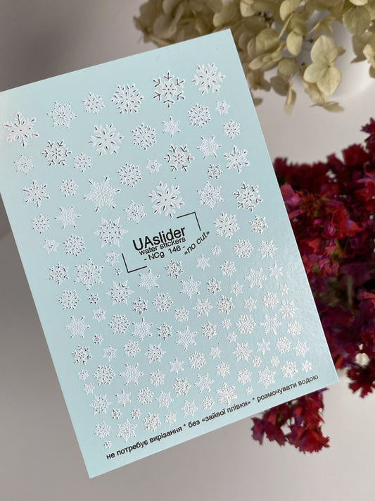 Nail Water Decal NCg-146 | Water Slide Nail Decals | White Snowflakes Winter Nail Art
