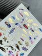 Nagel-Wasserabziehbild CF-152 | Feder-Wasserfolien-Nagelabziehbilder | Bunte Federn, Vögel & Goldfoliensternchen