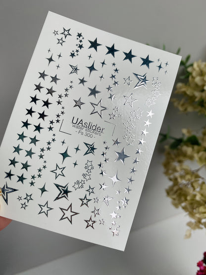 Nail Water Decal Fs-300 | Water Slide Nail Decals | Silver Star Constellations and Galaxy Design