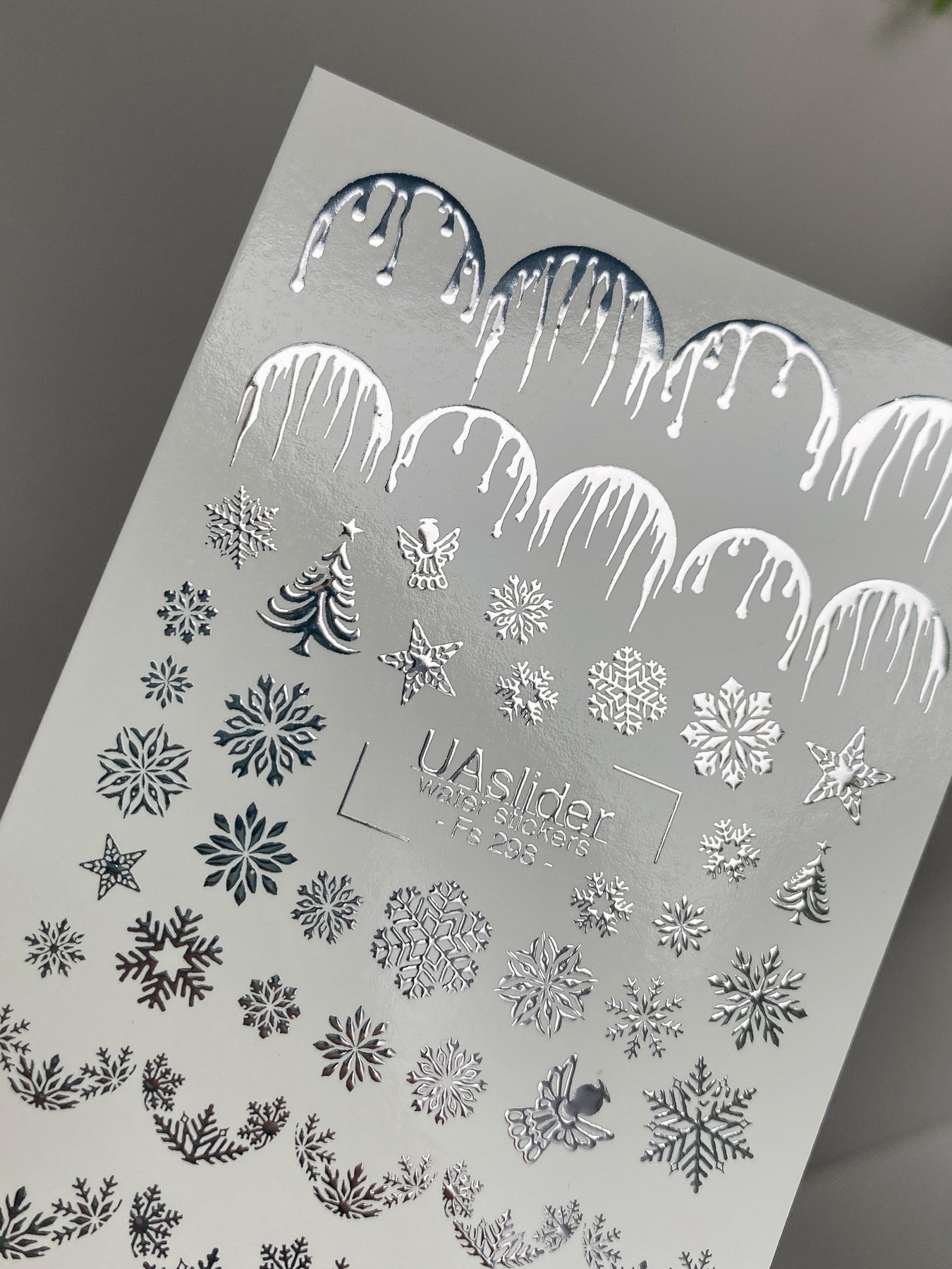 Nail Water Decal Fs-298 | Water Slide Nail Decals | Silver Snowflakes and Icicles Winter Design