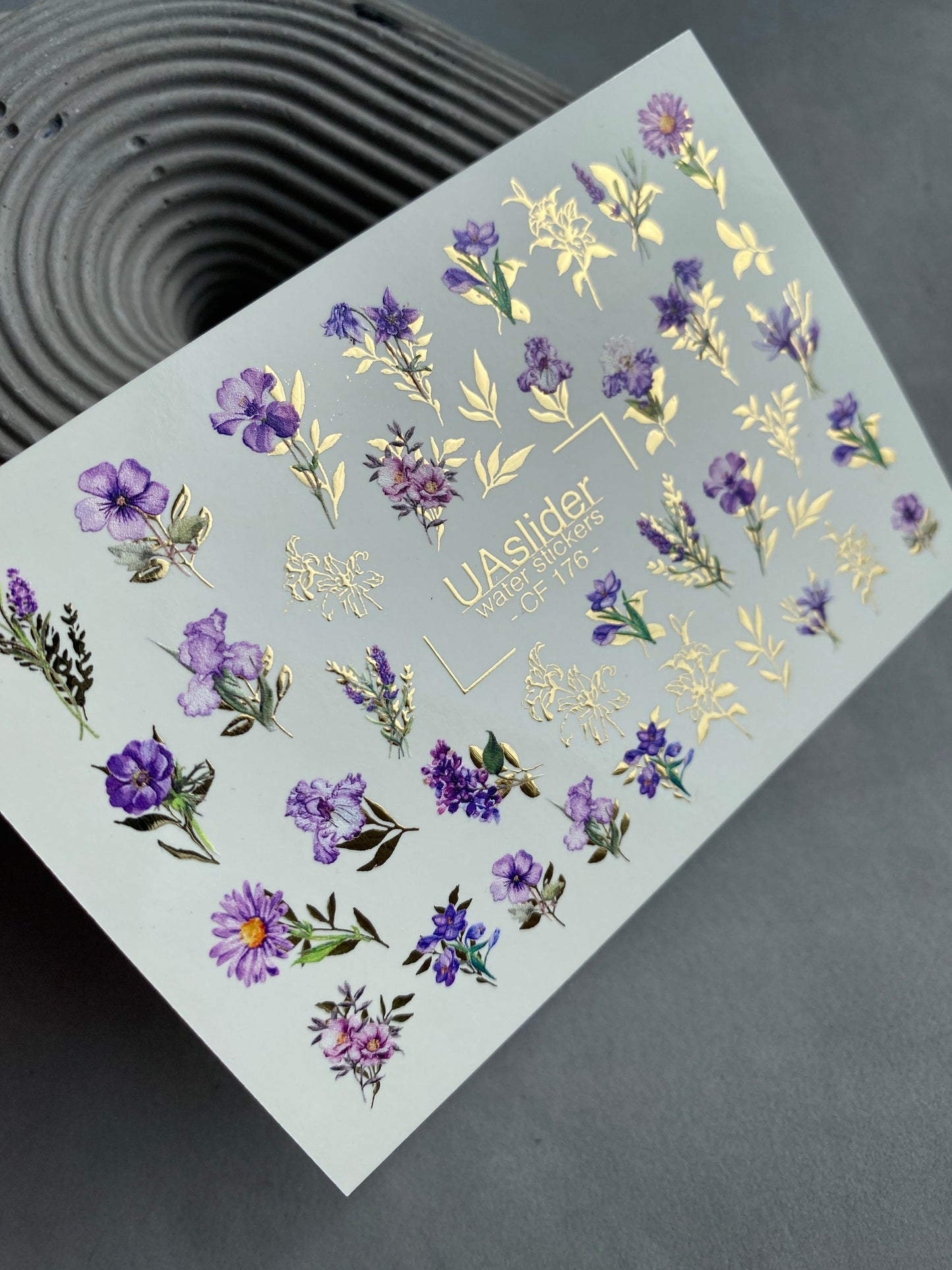 Nail Water Decal CF-176 | Purple Wildflower Nail Water Decals | Elegant Bouquets with Golden Accents  UA Title
