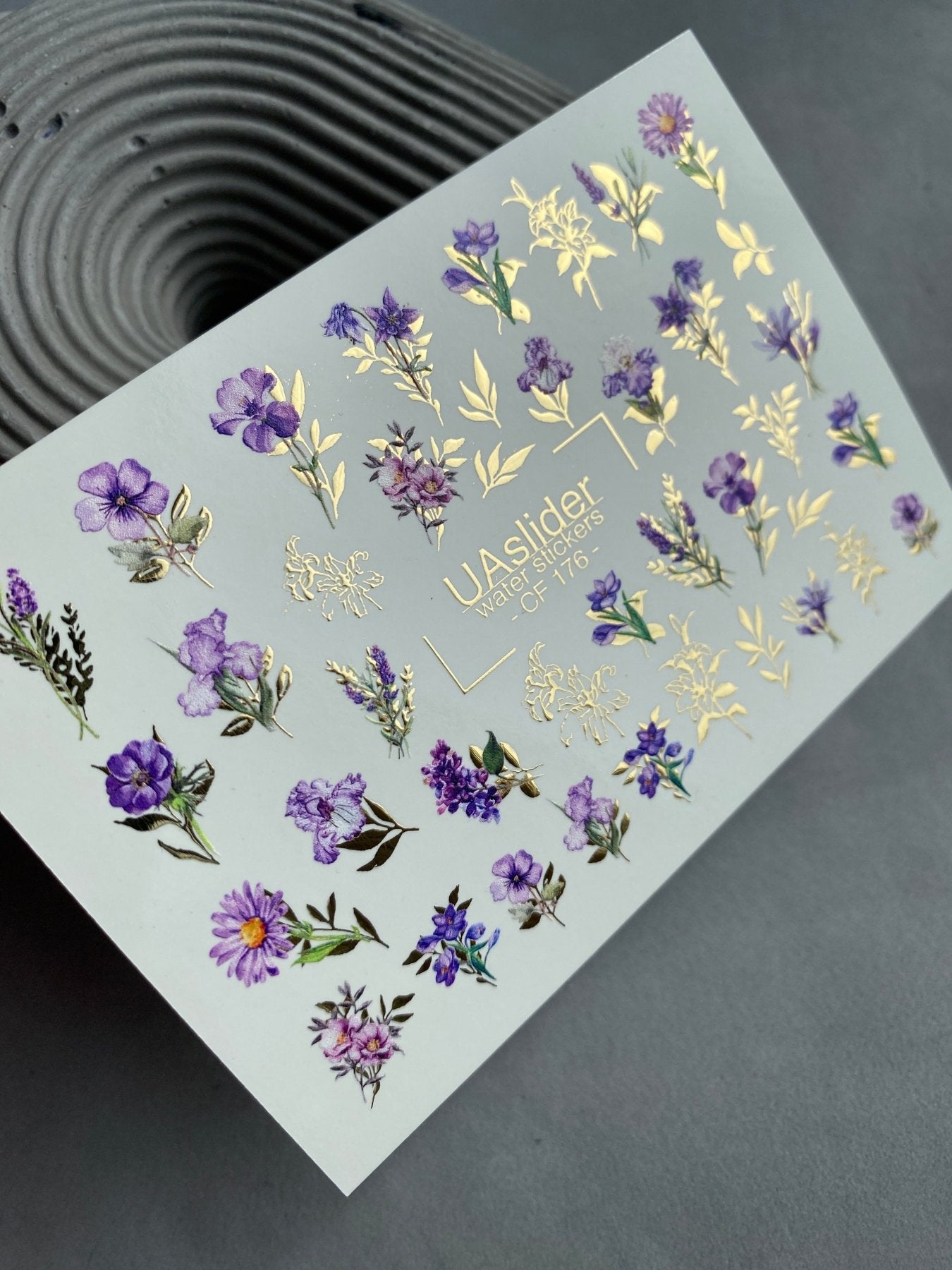Nail Water Decal CF-176 | Purple Wildflower Nail Water Decals | Elegant Bouquets with Golden Accents  UA Title - UASLIDER