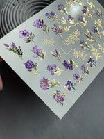 Nail Water Decal CF-176 | Purple Wildflower Nail Water Decals | Elegant Bouquets with Golden Accents  UA Title - UASLIDER