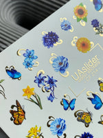Nail Water Decal CF-214 | Floral & Butterfly Water Slide Nail Decals | Blue Flowers & Sunflowers - UASLIDER