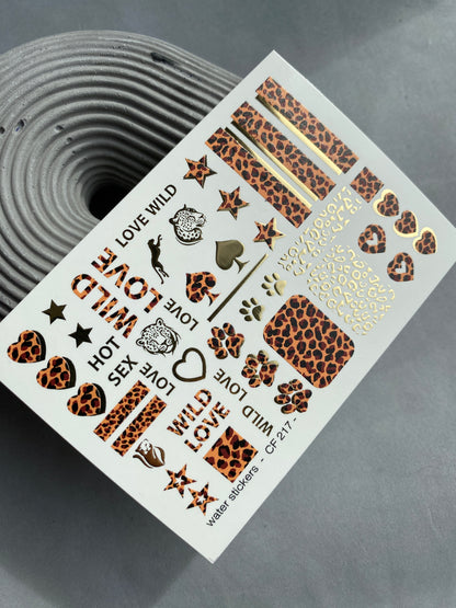 Adesivo per Unghie CF-217 | Adesivi per Unghie a Trasferimento d'Acqua con Stampa Leopardo | Amore Selvaggio con Accenti Dorati
