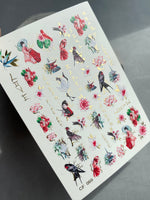 Nail Water Decal CF-069 | Japanese Water Slide Nail Decals | Geisha, Swallows, Lotus Flowers and Oriental Nail Art - UASLIDER