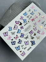 Nail Water Decal CF-241 | Butterfly Water Slide Nail Decals | Pink & Blue Butterflies with Gold - UASLIDER