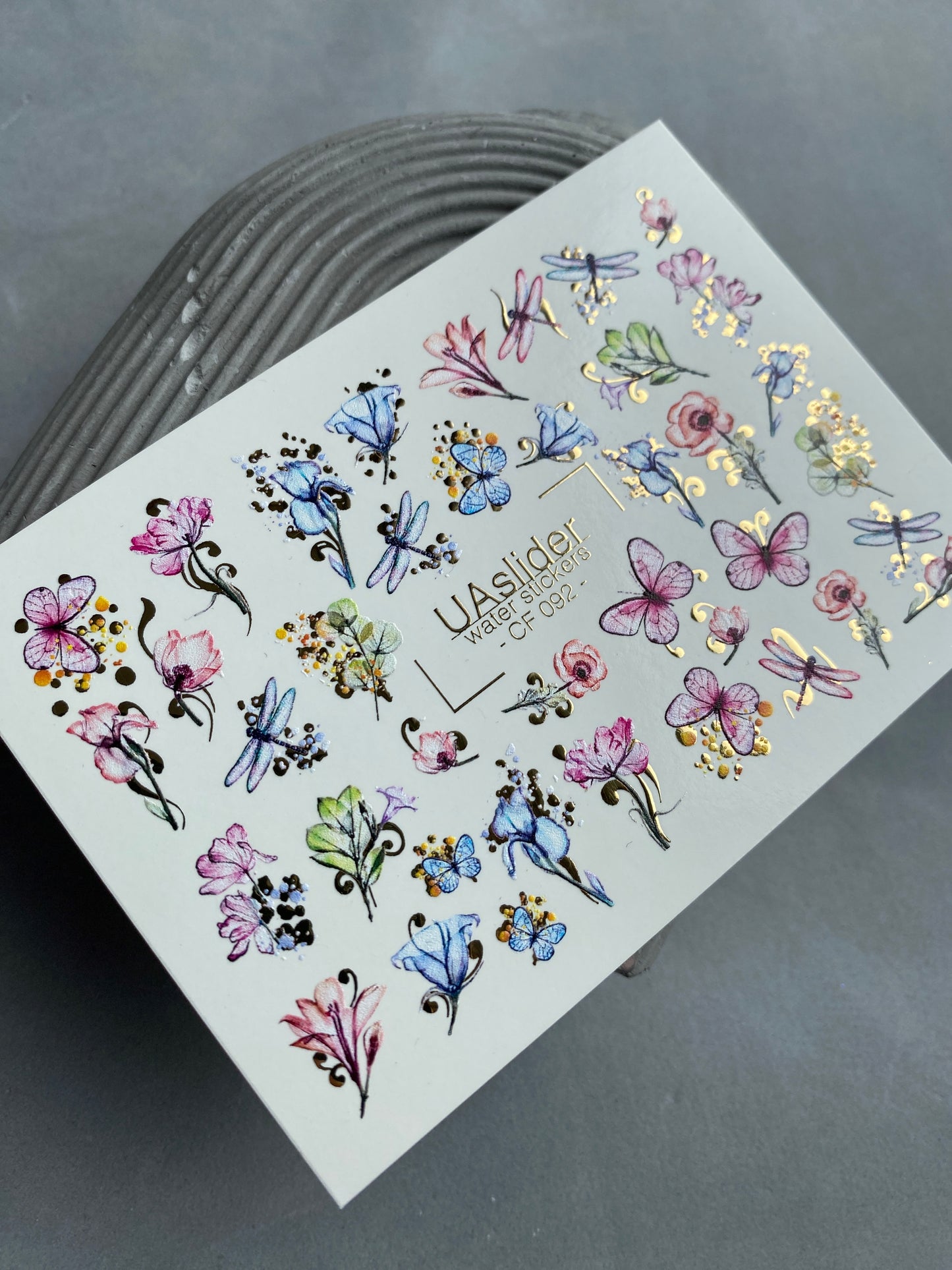 Nail Water Decal CF-092 | Watercolor Flowers & Dragonflies Nail Art Stickers | Floral Water Slide Decals