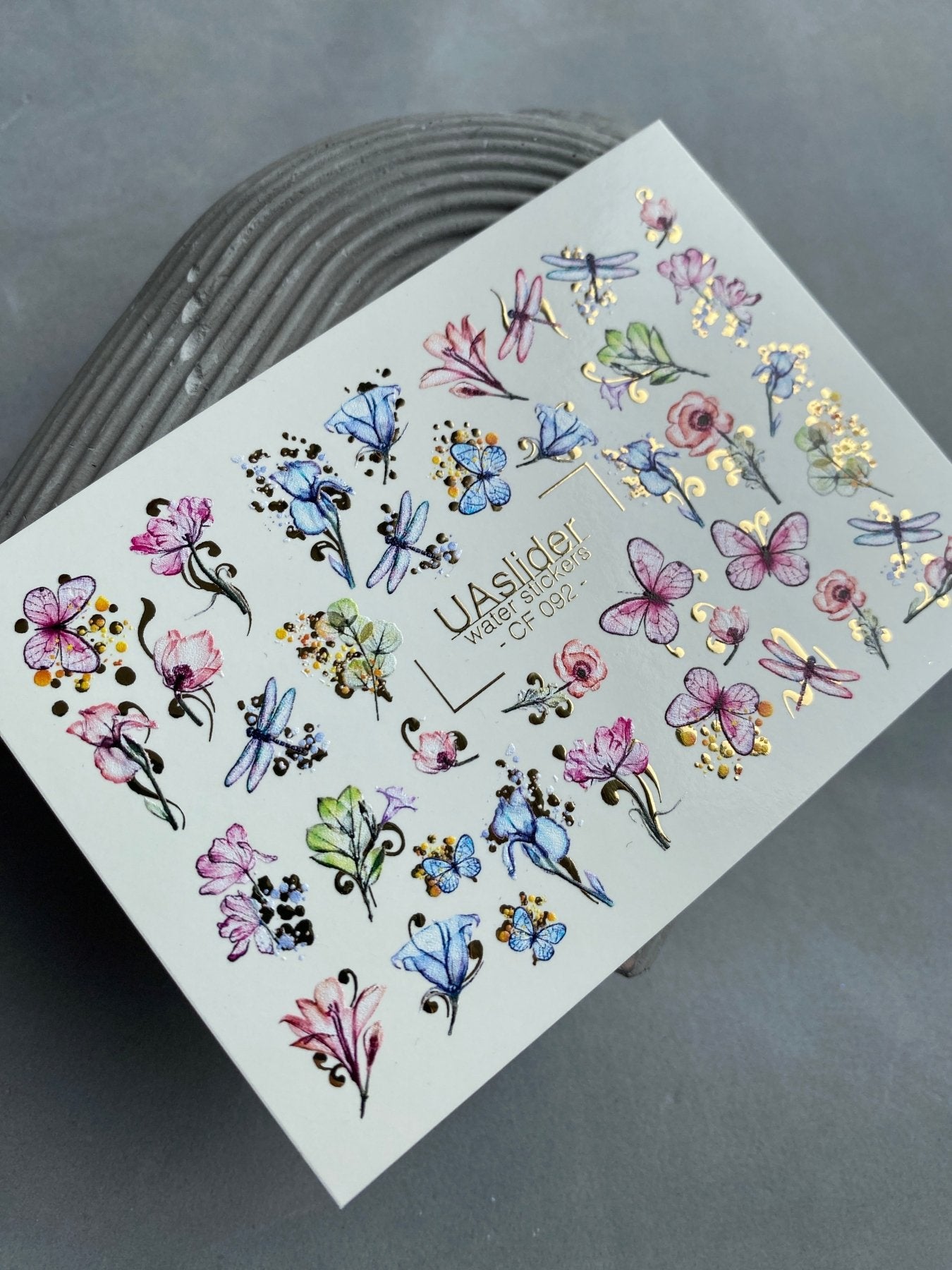 Nail Water Decal CF-092 | Watercolor Flowers & Dragonflies Nail Art Stickers | Floral Water Slide Decals - UASLIDER