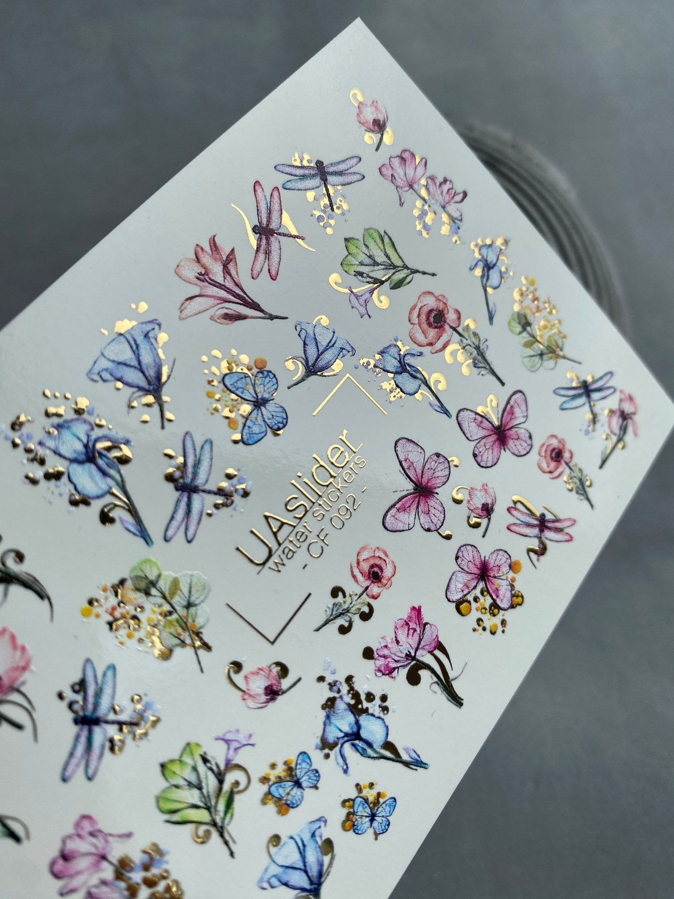 Nail Water Decal CF-092 | Watercolor Flowers & Dragonflies Nail Art Stickers | Floral Water Slide Decals - UASLIDER