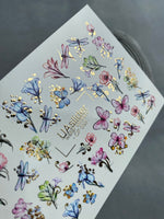 Nail Water Decal CF-092 | Watercolor Flowers & Dragonflies Nail Art Stickers | Floral Water Slide Decals - UASLIDER