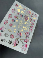 Nail Water Decal CF-248 | Floral Nail Water Decals | Pink Roses with Gold Accents - UASLIDER