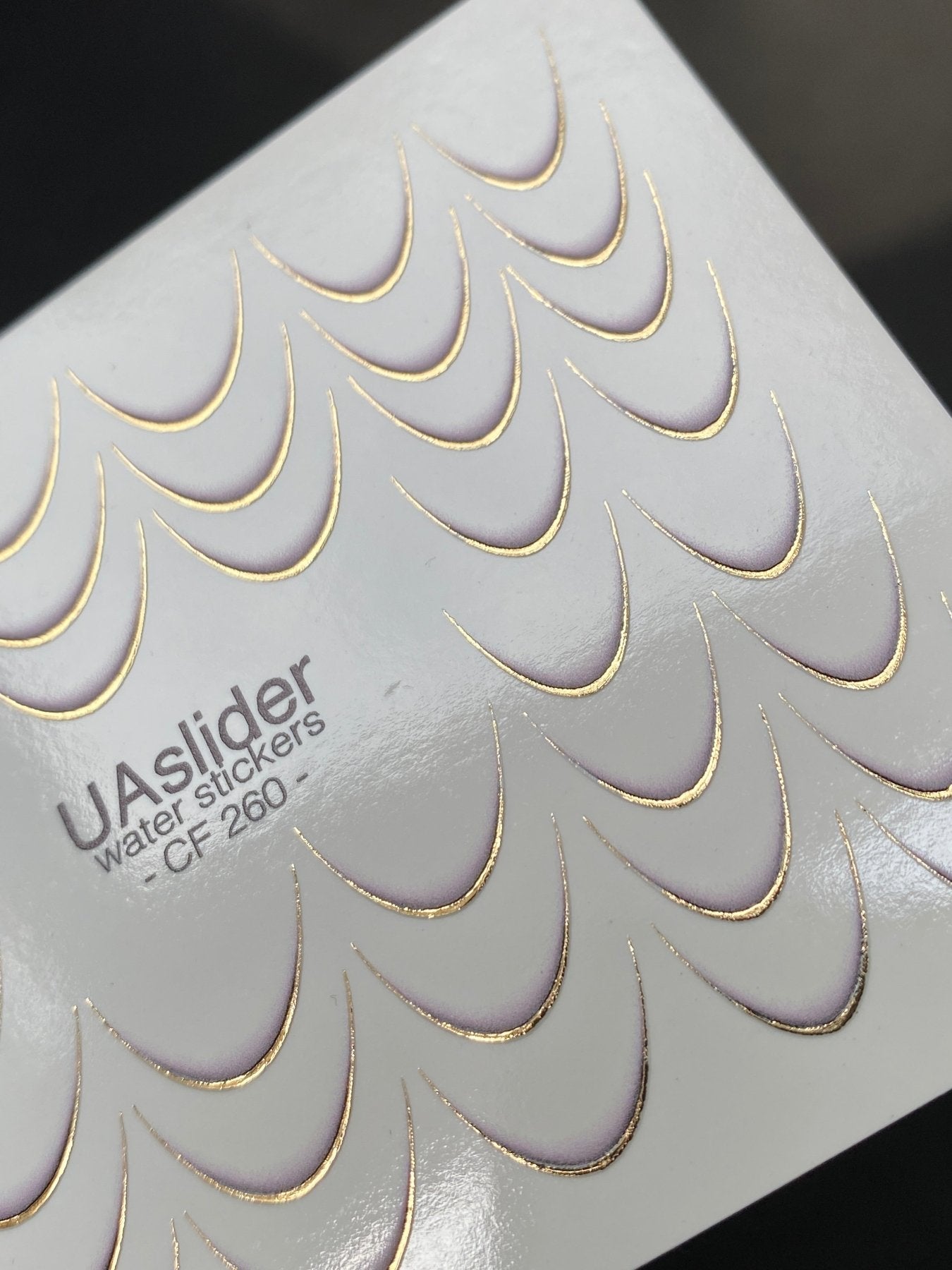 Nail Water Decal CF-260 | French Water Slide Nail Decals | Gold Curved Lines for French Tips - UASLIDER