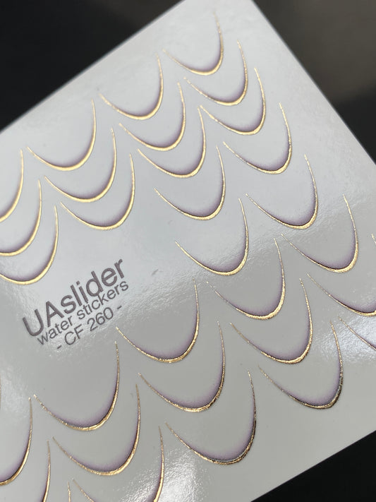 Nail Water Decal CF-260 | French Water Slide Nail Decals | Gold Curved Lines for French Tips