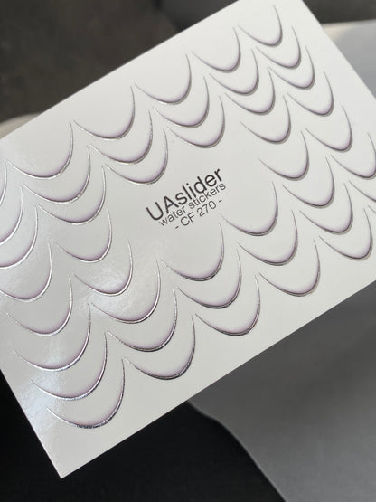 Nail Water Decal CF-270 | French Water Slide Nail Decals | Silver Curved Lines for French Tips