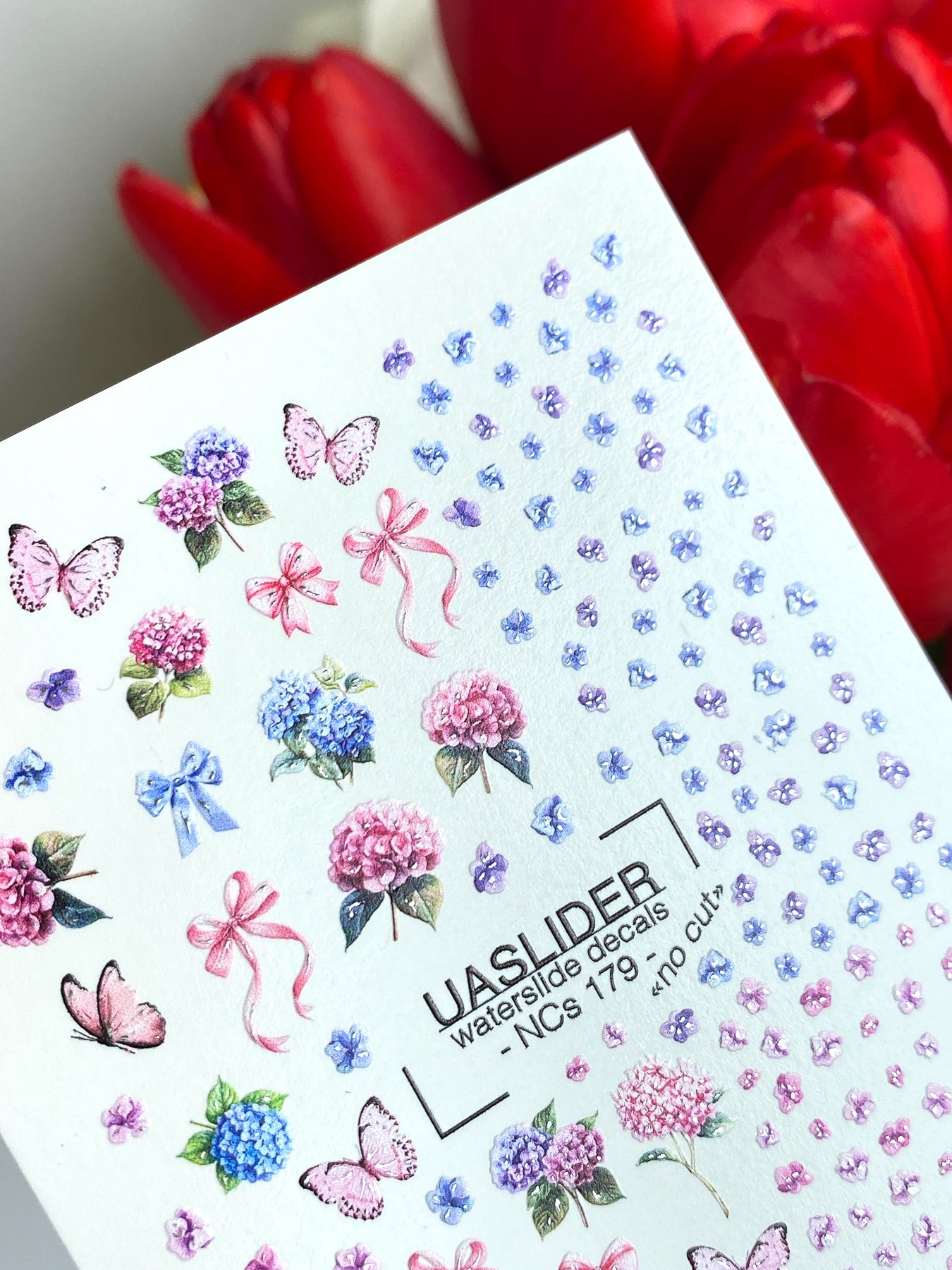 Floral Nail Decals — Hydrangea, Pink Bows & Butterflies | NCs-179