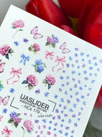 Floral Nail Decals — Hydrangea, Pink Bows & Butterflies | NCs-179