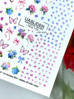 Floral Nail Decals — Hydrangea, Pink Bows & Butterflies | NCs-179
