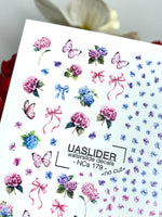 Floral Nail Decals — Hydrangea, Pink Bows & Butterflies | NCs-179