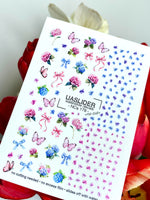 Floral Nail Decals — Hydrangea, Pink Bows & Butterflies | NCs-179