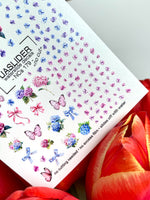 Floral Nail Decals — Hydrangea, Pink Bows & Butterflies | NCs-179