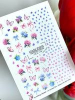 Floral Nail Decals — Hydrangea, Pink Bows & Butterflies | NCs-179