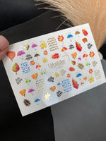 Nail Water Decal CF-283 | Autumn Rain Water Slide Nail Decals | Umbrellas, Leaves & Raindrops - UASLIDER