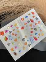 Nail Water Decal CF-283 | Autumn Rain Water Slide Nail Decals | Umbrellas, Leaves & Raindrops - UASLIDER
