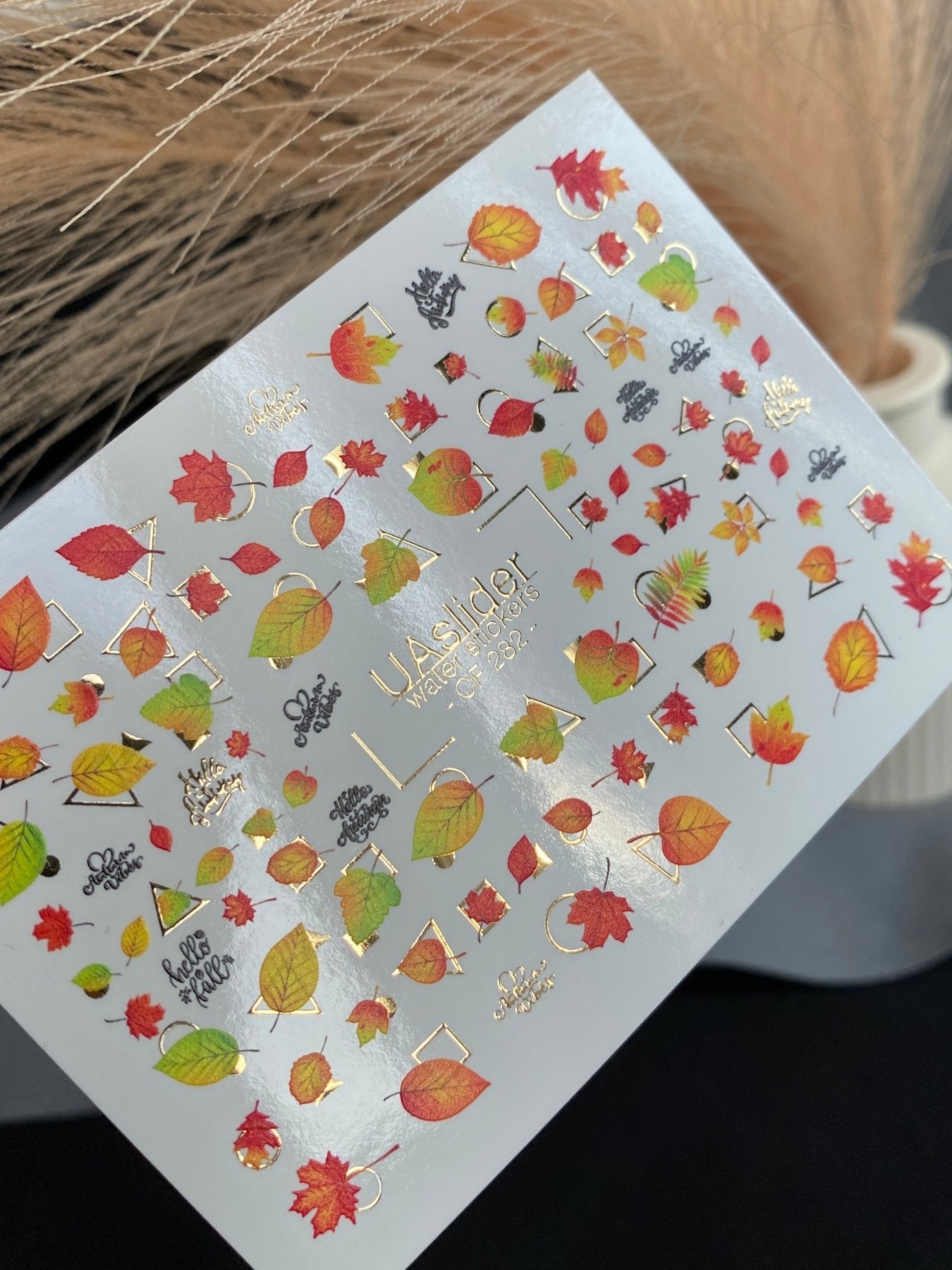 Nail Water Decal CF-282 | Autumn Water Slide Nail Decals | Fall Leaves & Geometric Frames - UASLIDER