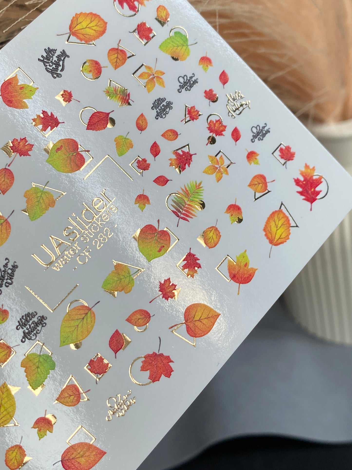 Nail Water Decal CF-282 | Autumn Water Slide Nail Decals | Fall Leaves & Geometric Frames