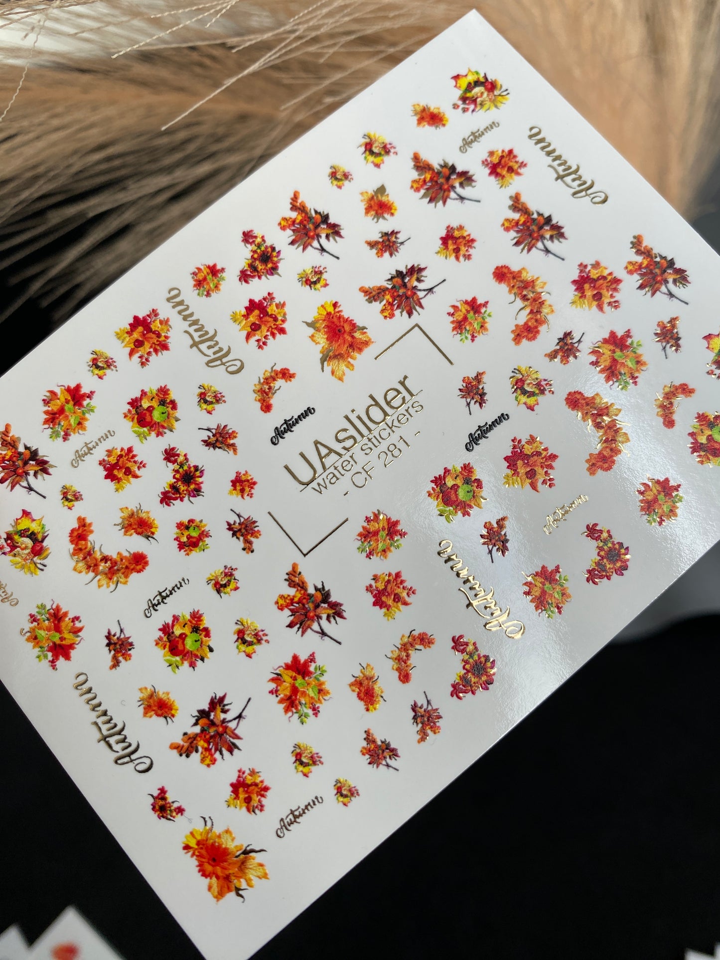 Nail Water Decal CF-281 | Autumn Floral Water Slide Nail Decals | Fall Bouquets & Leaves