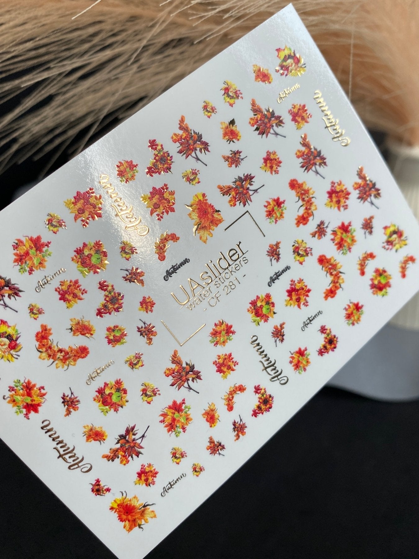 Nail Water Decal CF-281 | Autumn Floral Water Slide Nail Decals | Fall Bouquets & Leaves - UASLIDER