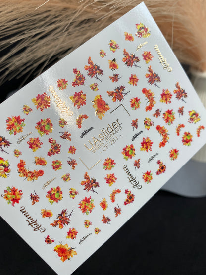 Nail Water Decal CF-281 | Autumn Floral Water Slide Nail Decals | Fall Bouquets & Leaves