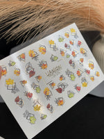Nail Water Decal CF-278 | Autumn Water Slide Nail Decals | Fall Leaves with Geometric Frames & Gold Accents - UASLIDER