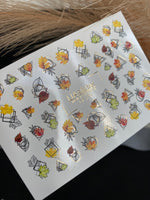 Nail Water Decal CF-278 | Autumn Water Slide Nail Decals | Fall Leaves with Geometric Frames & Gold Accents - UASLIDER